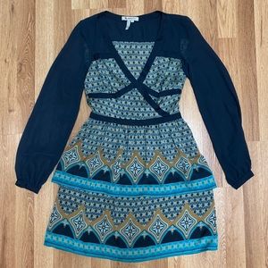 BCBGeneration Tiered Printed Faux Wrap Dress